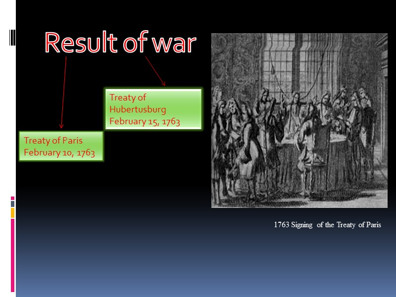 Result of war 1763 Signing of the Treaty of Paris Treaty of Paris February